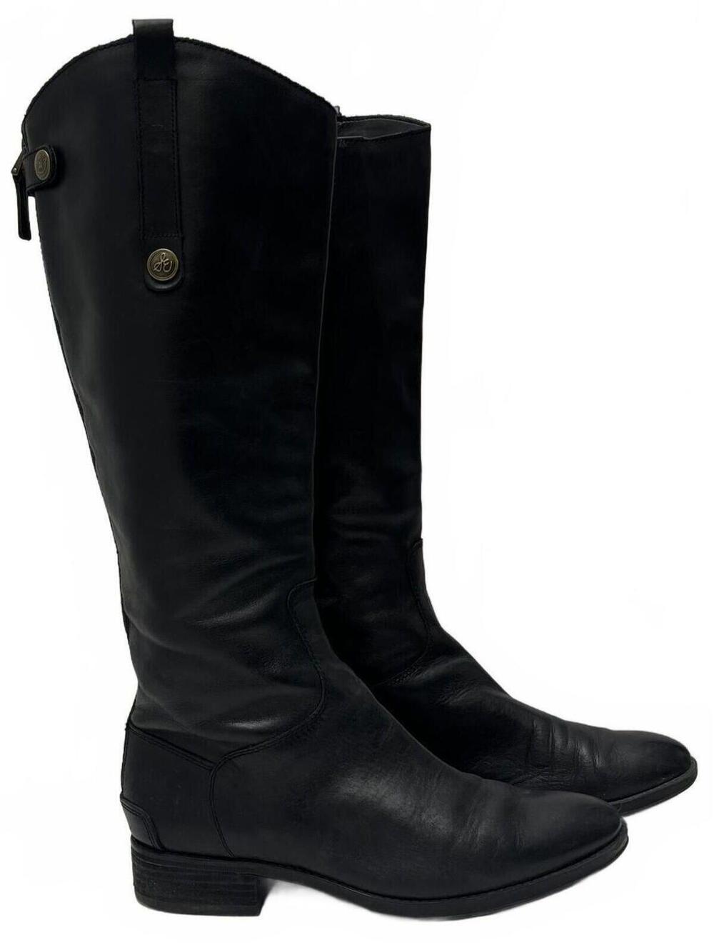 Sam Edelman Penny Riding Boots In Black Leather US 8.5 M Knee High Tall Boots